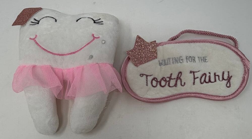 Plush Tooth Fairy Pillow with Pocket and Fairy Eye Mask Pink and White
